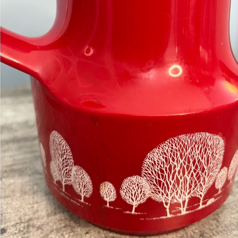 Vintage Thermos Bettina West Germany Coffee Butler Carafe Trees Red White~FLAWS - Picture 5 of 12